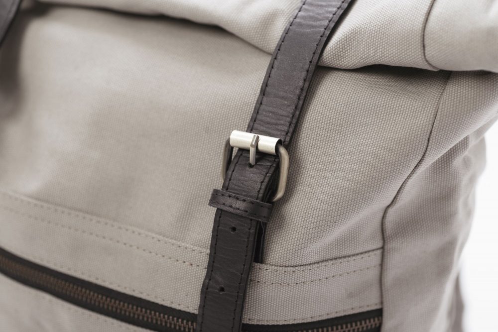 blank miles backpack grey detail leather and zip